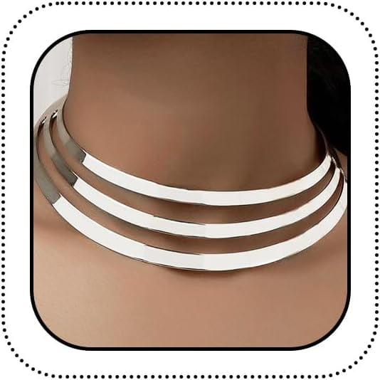 Large Chunky Gold Layered African Choker Necklaces for Women Statement, Exaggerated Silver Thick Wide Metal Necklace Western Ethnic Party Costume Jewelry