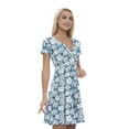 thumbnail image 1 of Women’s A Line Blue Floral Summer Dress, Retro Triangle Arrangement, Cross Wrap V Neck, 6 Sizes, by Ambesonne, 1 of 2
