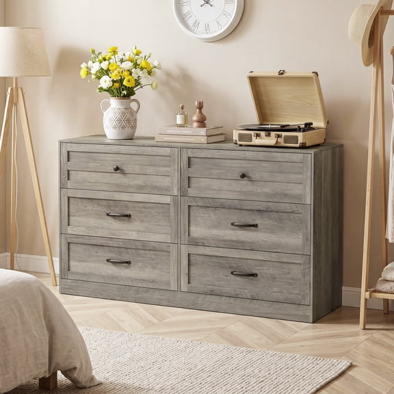 Vingud 54" Width 6 Drawer Dresser for Bedroom, Tall Dresser Wood Chest Bedroom Dressers,  Modern Dresser for Closet,Dresser TV Stand for Living Room