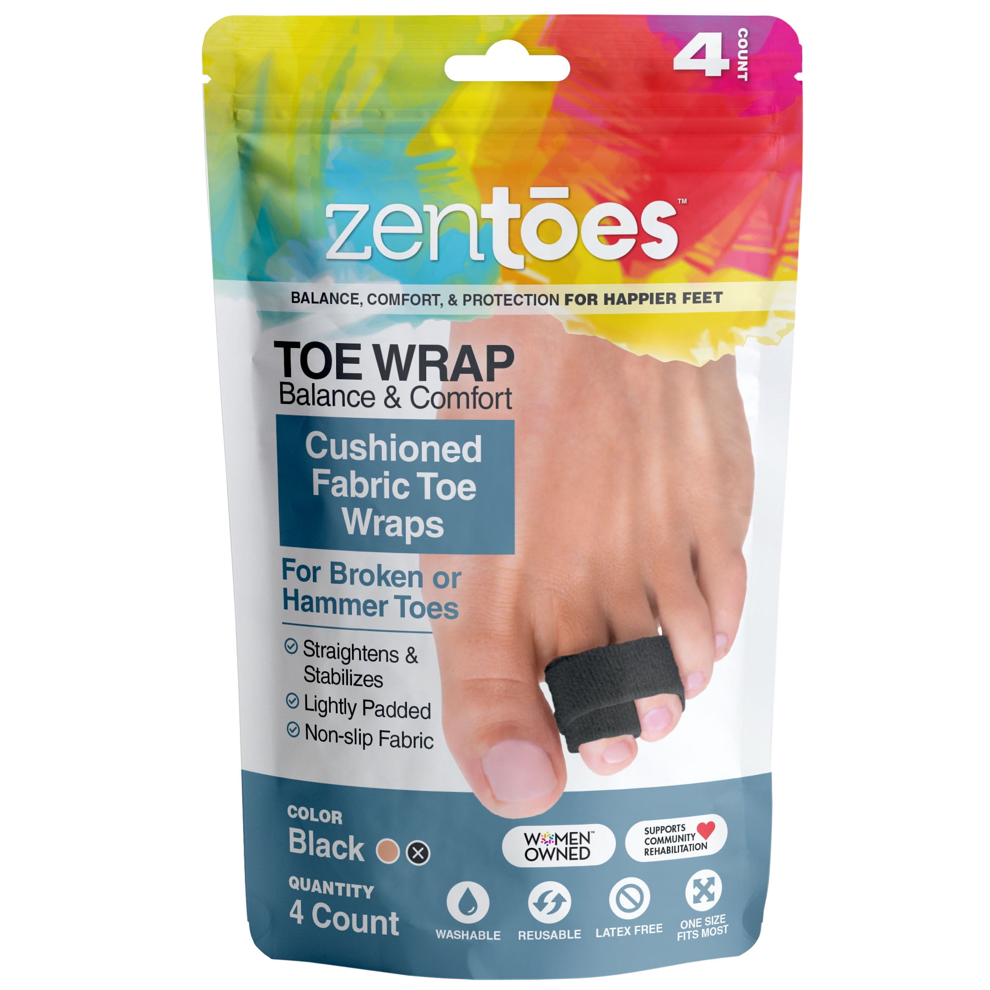 ZenToes Reusable Fabric Buddy Wraps for Broken Toes, Hammertoe