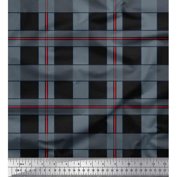 Soimoi Black Cotton Duck Fabric Check Check Decor Fabric Printed Yard 42 Inch Wide