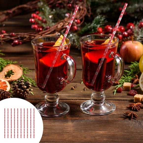 Linnome Christmas Themed Paper Straws with Snowflake Designs, 10-Count Party Drinking Straws for Celebrations