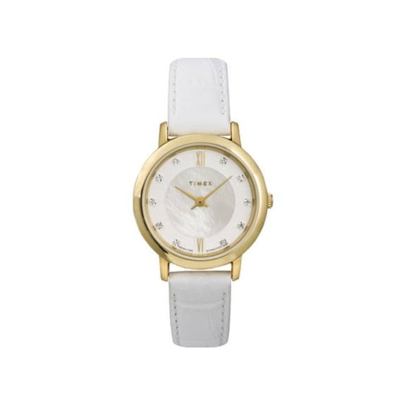 Timex T2P422 White Leather Strap MOP Dial Watch