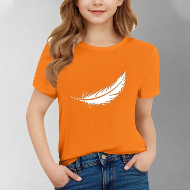 YUNAFFT T-Shirts Imprimés Orange pour Enfants Col Rond Manches Courtes Style Décontracté