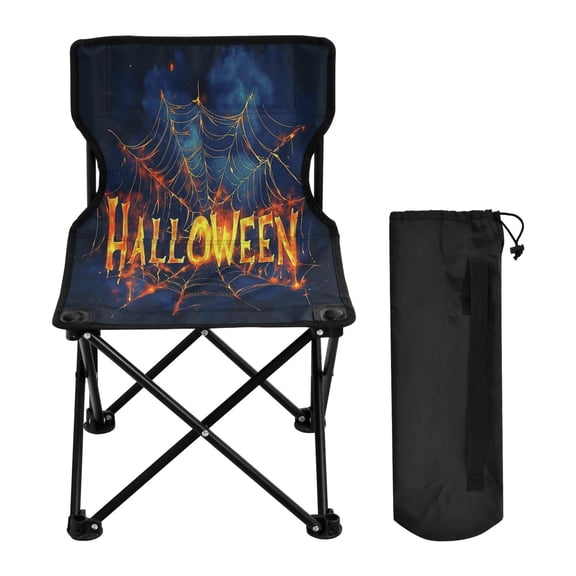 600D Oxford Camping Chair Portable Foldable Chair Supports 220 lbs for Picnic, Fishing, Backpacking Orange Neon Spider Web