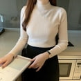 thumbnail image 1 of Camisa básica de otoño e invierno elegante de cuello semialto para mujer, suéter ajustado de manga larga de color sólido, prendas de punto ajustadas de estilo occidental, 1 of 6