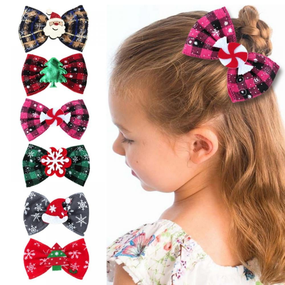 6 Pieces Christmas Large Hair Bow Clips  Inch Lattice Bow Hair Clips  Christmas Bowknot Hairpins for Baby Girls Children Kids Women Hair  Accessories 