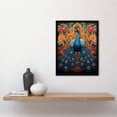 thumbnail image 4 of Royal Peacock Oil Painting Blue Orange Pink Exotic Bird Symmetrical Floral Portrait Art Print Framed Poster Wall Decor 12x16 inch, 4 of 5