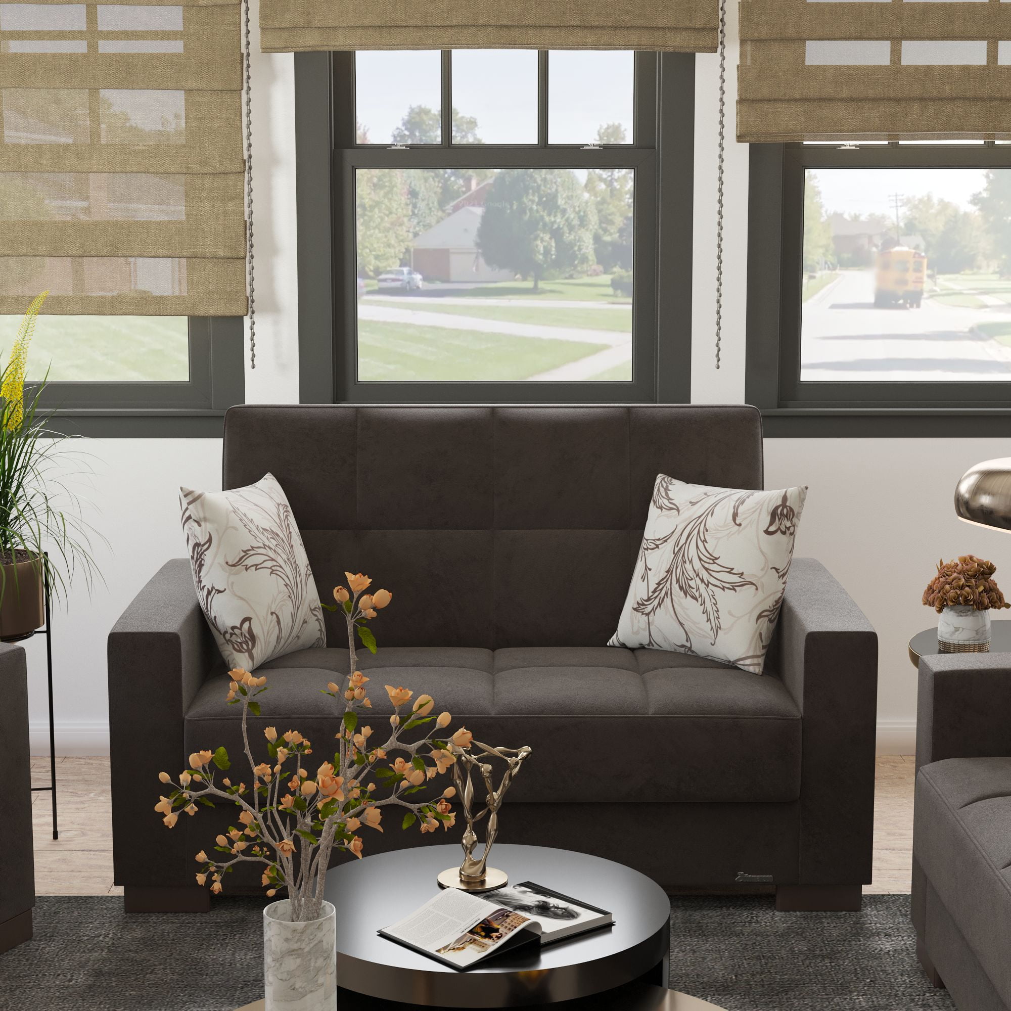 Ottomanson Origins Sleeper Loveseat, Brown Microfiber