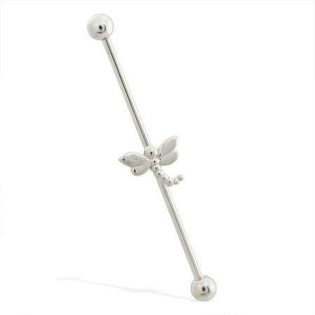 Gold Straight Barbell 14 Gauge (14K Gold Industrial Straight Barbell With Dragonfly Charm,Gauge (Thickness):14 (1.6Mm),14K White Gold,1 1/8