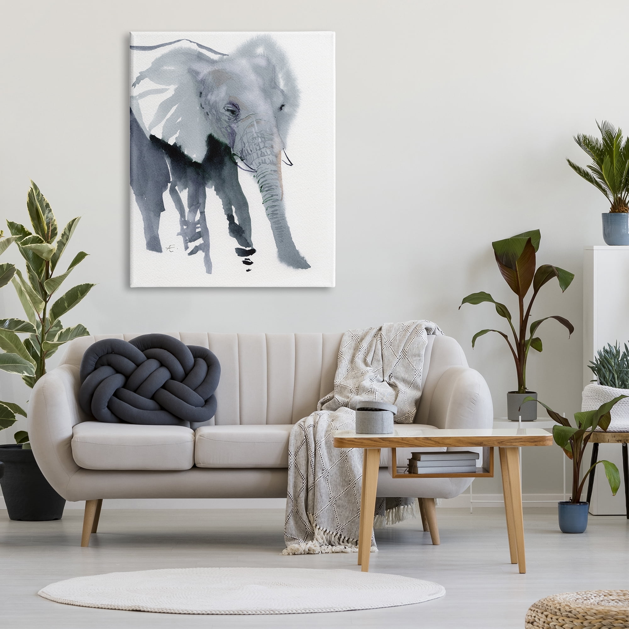 Stupell Industries Abstract Elephant March Grey Safari Animal Watercolor Animals & Insects Painting Gallery Wrapped Canvas Print Wall Art, 36 x 48