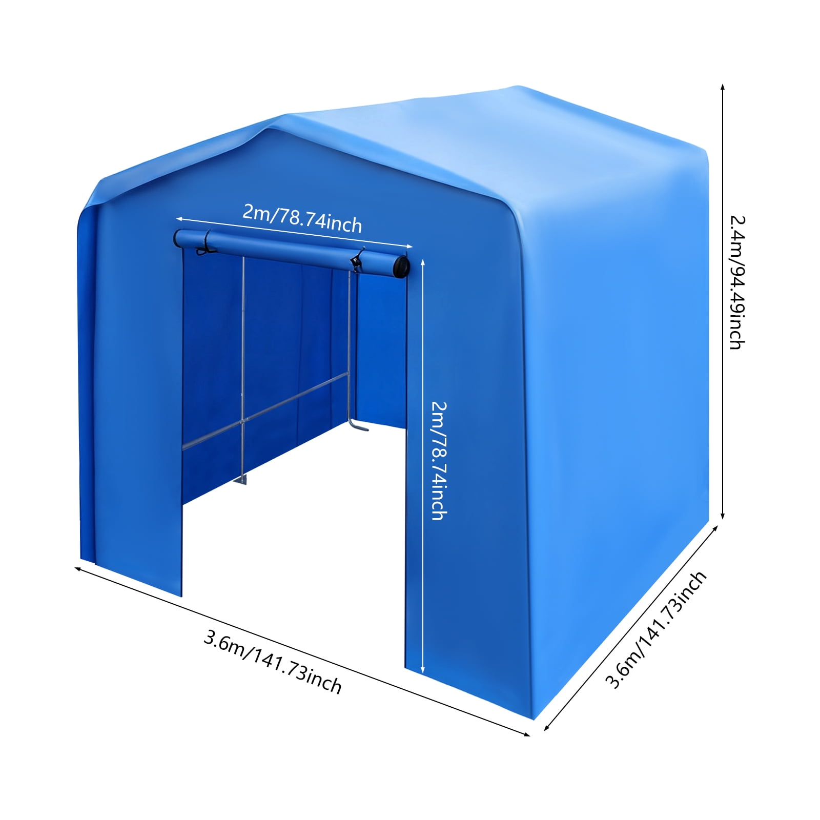 Blue Steel Frame PE Cloth 12x12x8 Foot Carport Rainproof and Dustproof Garage Multifunctional Storage Tent