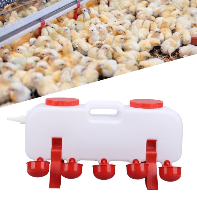 Automatic Chicken Waterer Dispenser with 10 Water Cups and Stand Legs, Frees Standing Poultry Waterer, Chicken and Duck Feeder Also Suitable for Chicks Ducklings Pigeons