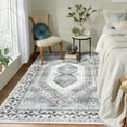 thumbnail image 3 of ZACOO 9' x 12' Large Area Rug for Living Room Bedroom Oriental Distressed Medallion Rug Non-Slip Low Pile Rug Soft Foldable Accent Rug, Beige Grey, 3 of 9