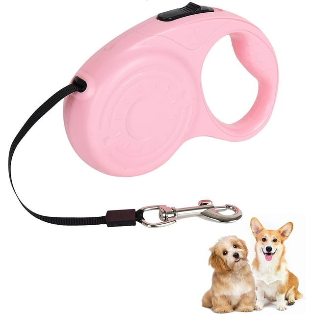 Correa retráctil para perros, correa extensible de 5 m con mango antideslizante, correa retráctil antienredos para perros pequeños y medianos de hasta 25 kg (rosa claro)