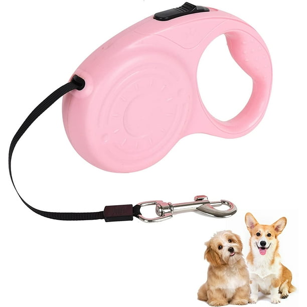 Correa retráctil para perros, correas extensibles para perros de 5 m con mango antideslizante, correa retráctil para perros sin enredos para perros pequeños medianos de hasta 25 kg (rosa claro)