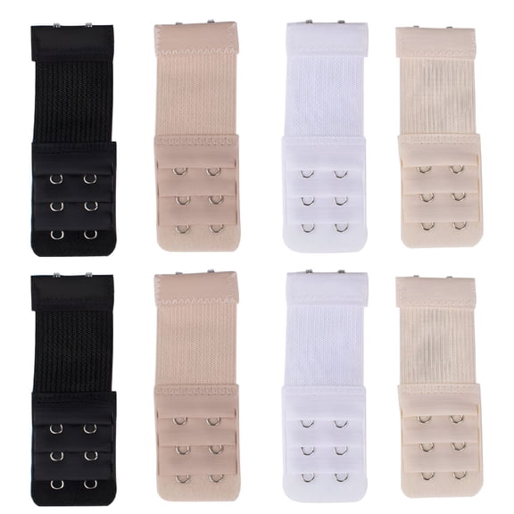 TELOLY 8Pcs Women Soft Bra Extender 2 Hook Bra Elastic Extender 3.9 x1.3 (Black White Beige Light Beige)