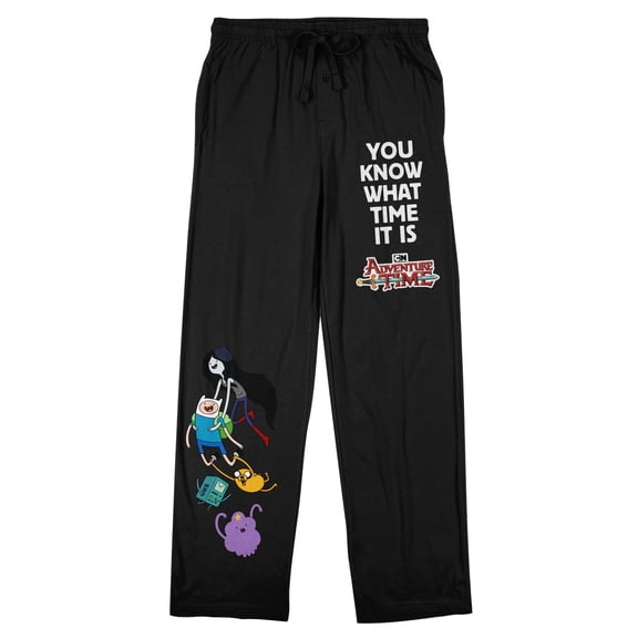 Adventure Time You Know What Time It Is Men's Black Drawstring Sleep Pants-Medium