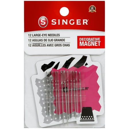 SINGER Assorted Large Eye Needles with Collectible Magnet Storage, Sizes 16-22, 12 Count