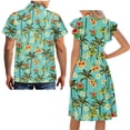 thumbnail image 4 of Yuyamidu Hawaiian Beach Matching Outfits Palm Tree Style Mens Resort Shirts Womens Palm Tree Dress Palm Tree Matching Couples Outfits Tropical V Neck Tiered, 4 of 7
