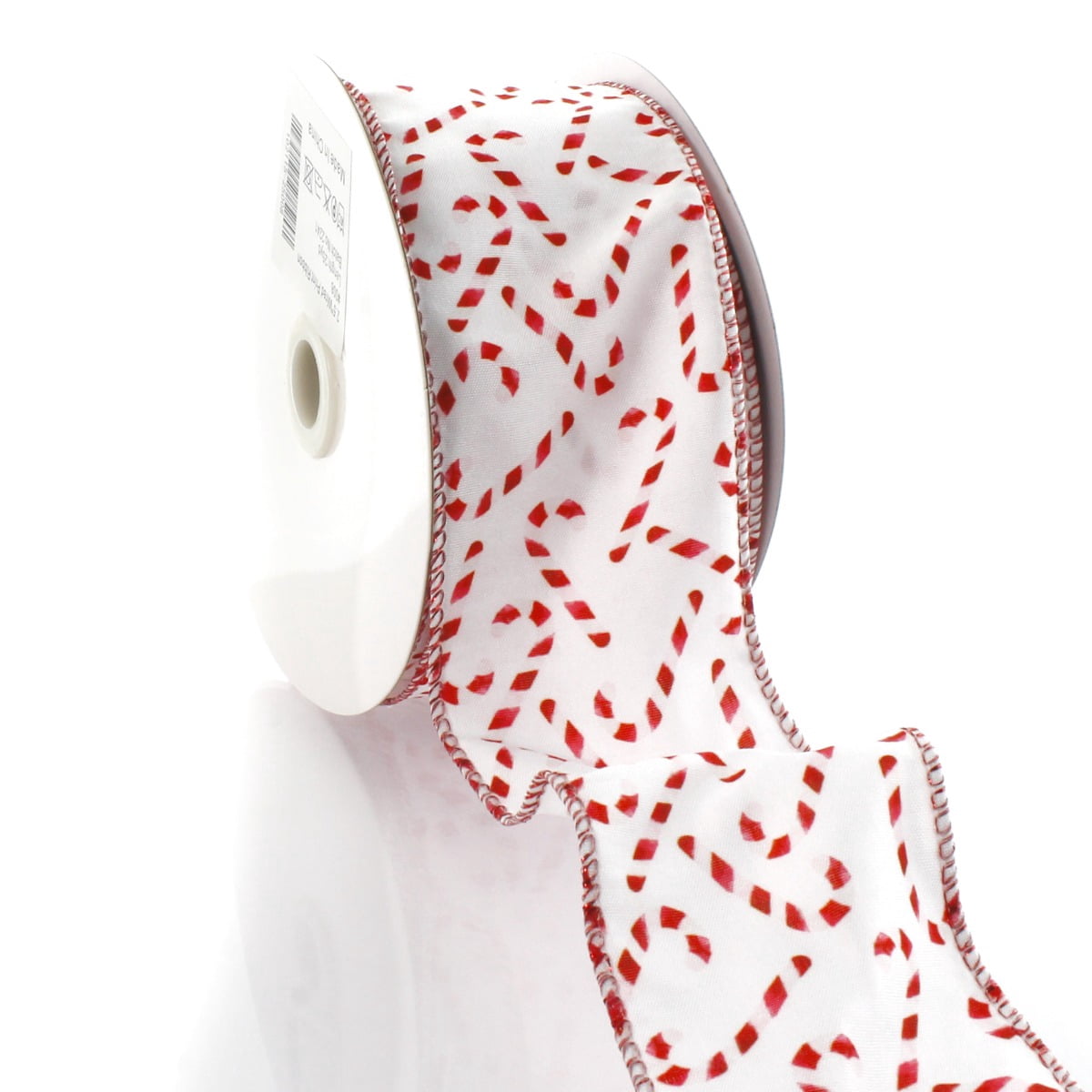 Ribbon Traditions Candy Canes on White Wired Ribbon 2 1/2" by 25 Yards