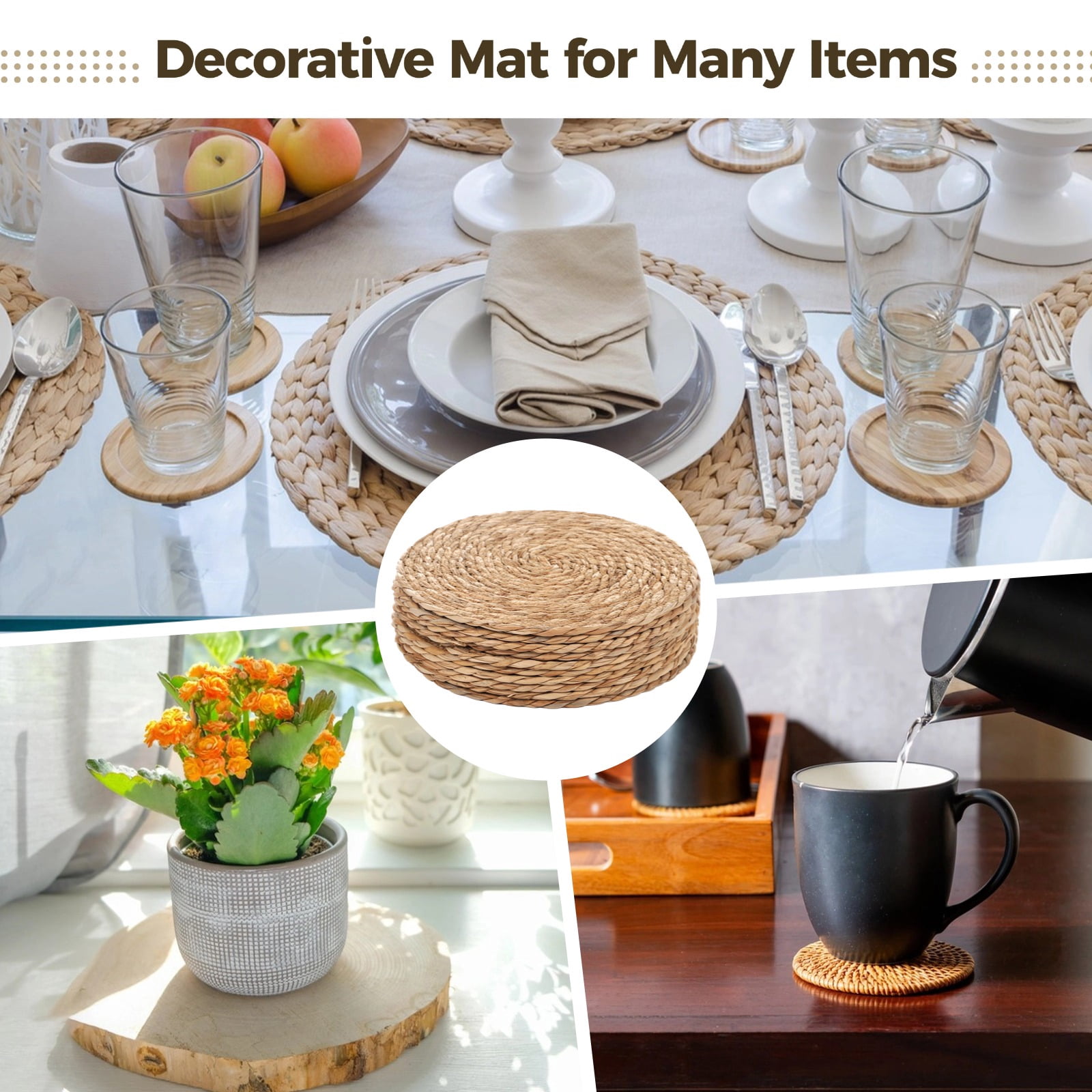 Round Placemats Set of 10, 12 in Diameter Woven Placemats, Natural Seagrass Color, Heat-proof Table Mats, Rustic Decor for Dining Tables Weddings