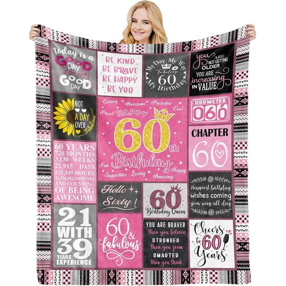 60th Birthday Gifts for Women Blanket Gifts Throw Blanket 60th Birthday Decorations 60th Birthday Unique Gifts Birthday Presents for Her Wife Mum Women Soft Flannel Blanket 50"x60"
