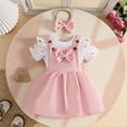 thumbnail image 7 of CAICJ98 Baby Girl Summer Clothes Newborn Romper Love Heart Print Short Sleeved Ruffled Bow Skirt Headband Infant Outfits Set (Pink,9-12 Months), 7 of 7