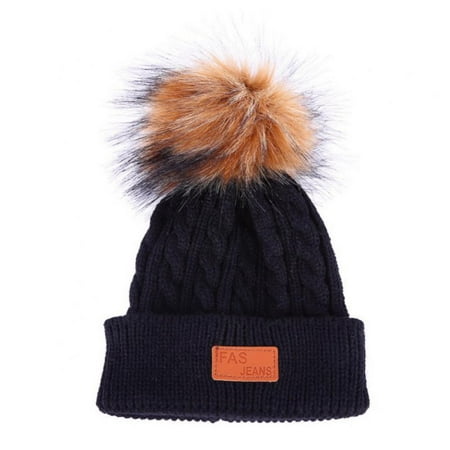 

Baby Winter Warm Knit Beanie Hat for Toddler Kid Crochet Fur Pompom Ski Cap 3-6T