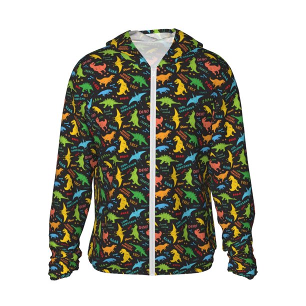 Fotbe Cartoon Dino Chaqueta con Protección Solar UPF 50+ para Hombre y Mujer, Camisa con Capucha y Bolsillos-Medium