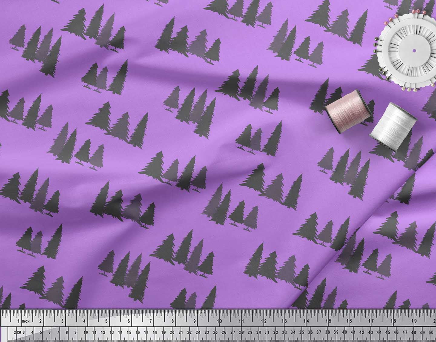 Soimoi Purple Heavy Satin Fabric Stencil Christmas Tree Print Fabric by Yard 54 Inch Wide