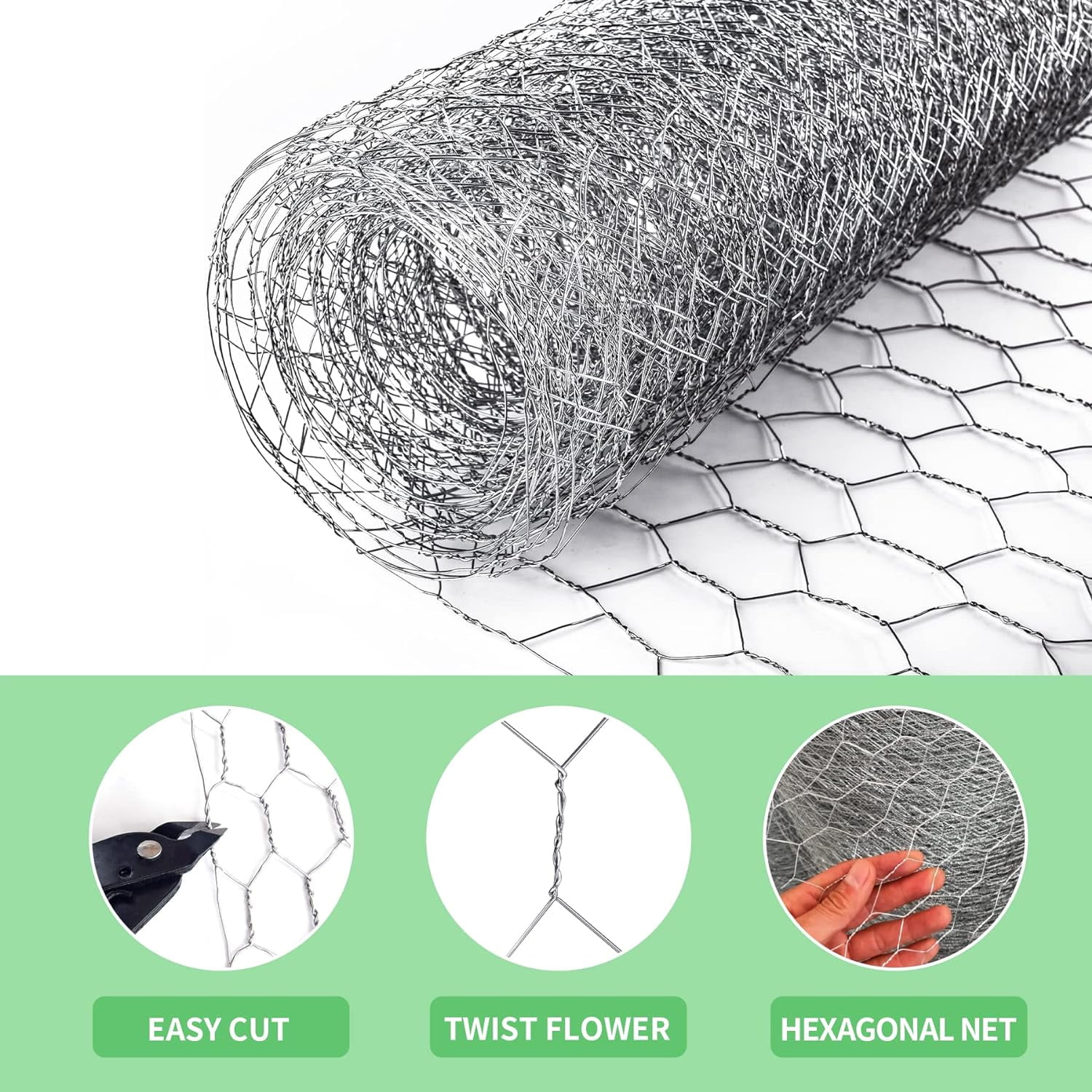 Gixusil Chicken Wire 15.74 in x 197 in Poultry Wire Netting Hexagonal Galvanized Mesh Garden Fence Barrier for Craft Projects, Pet Rabbit Chicken Fencing, Dogs,Silver