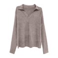 thumbnail image 4 of Arlun 2025 Fall Winter Womens Polo T-Shirts Long Sleeve Banded Bottom Solid Color Tops Business Casual Collared V-Neck Pullovers Loose Soft Comfortable Tee Shirts Grey L, 4 of 4