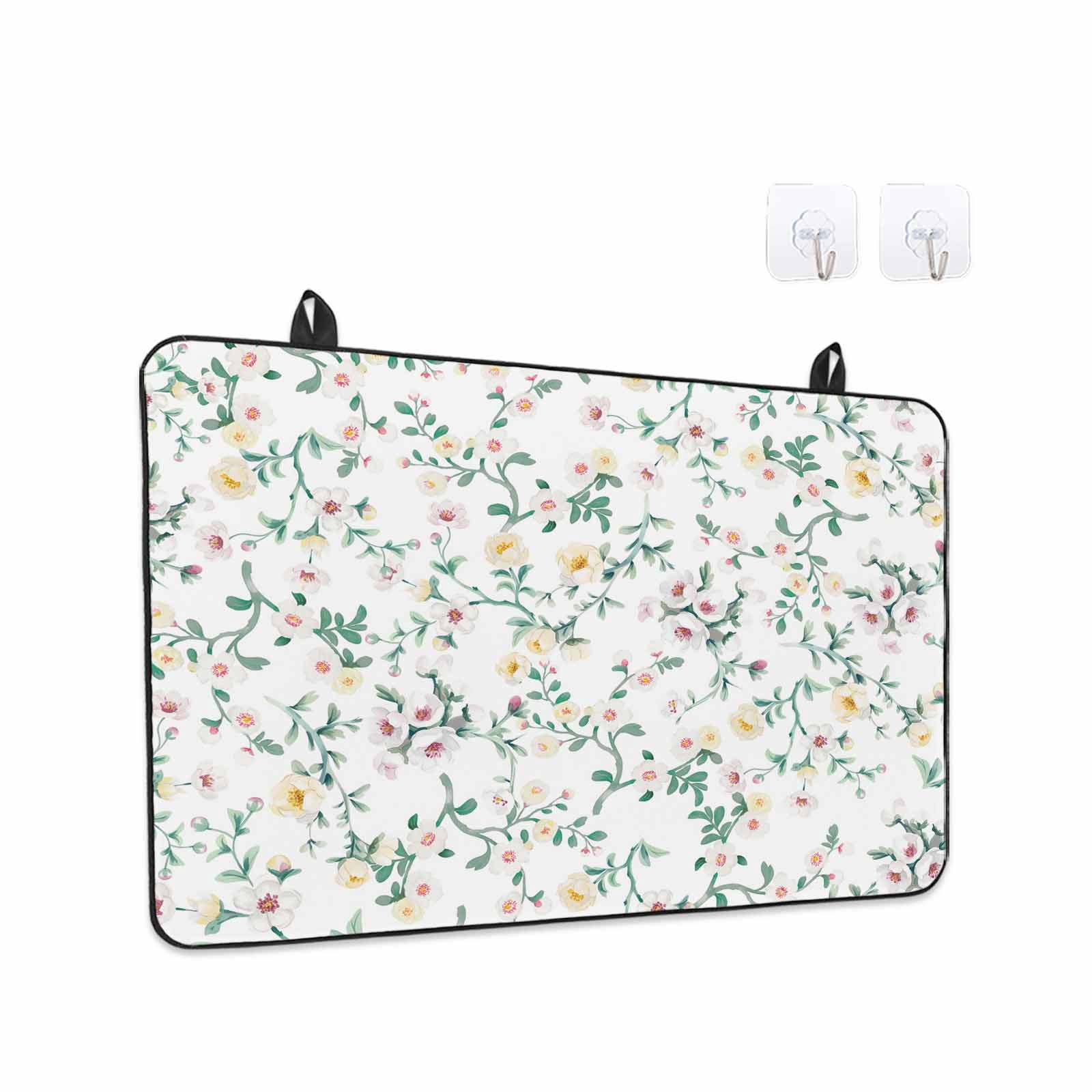 Spring Flowers Stove Top Cover for Electric Stove, Heat-proof & Non Slip Glass Top Stove Cover Protector, Yellow Pink Floral Leaves Country Farm Plants Kitchen Flat Cooktop Rubber Mat 24x21 Inches