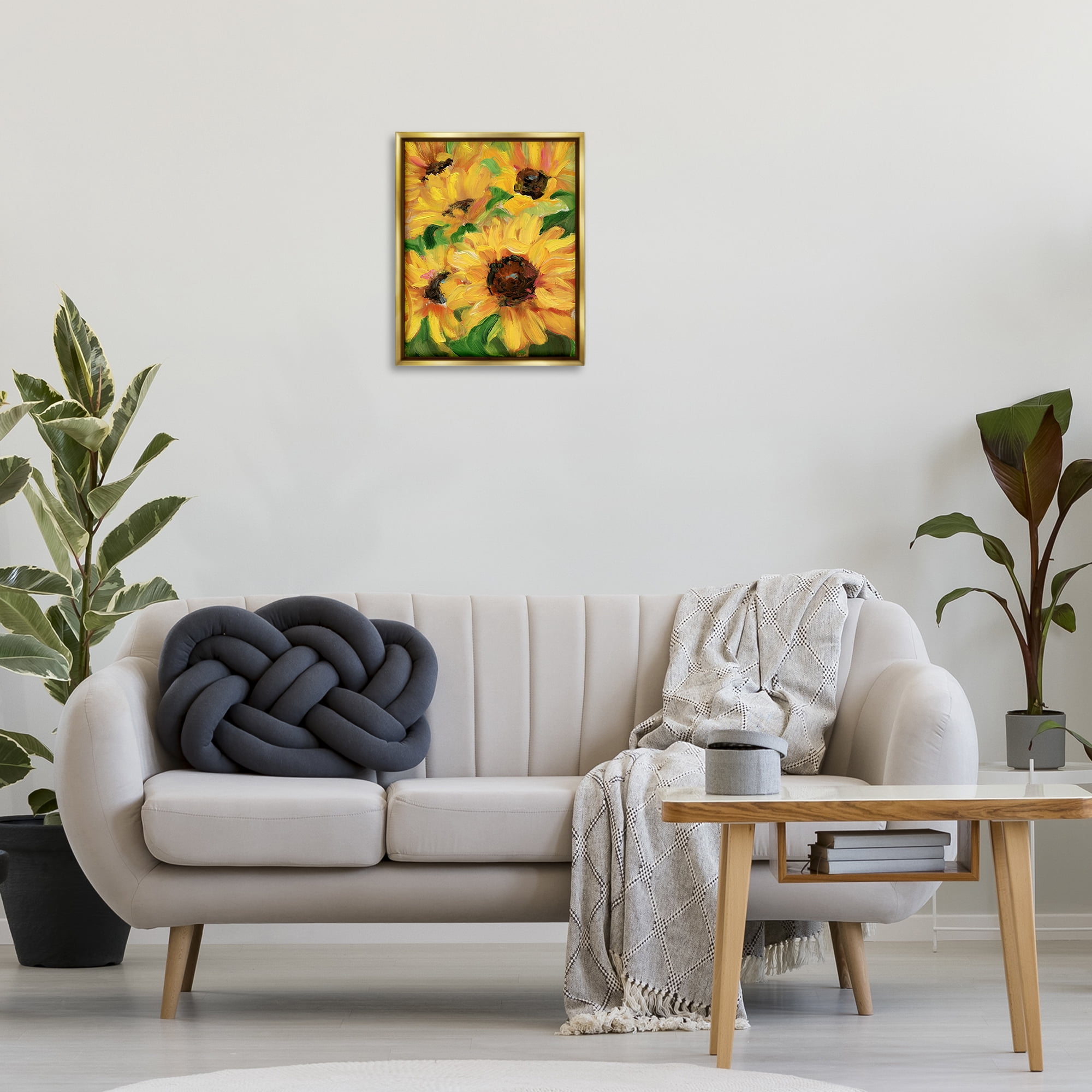 Stupell Industries Bright Sunny Sunflowers Botanical & Floral Painting Gold Floater Framed Art Print Wall Art, 17 x 21