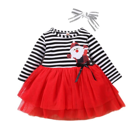 Emy Dola 1-6 Years Toddler Girl Christmas Dress Cotton Long Sleeve Striped Tulle Dresses Little Girls Party Dresses