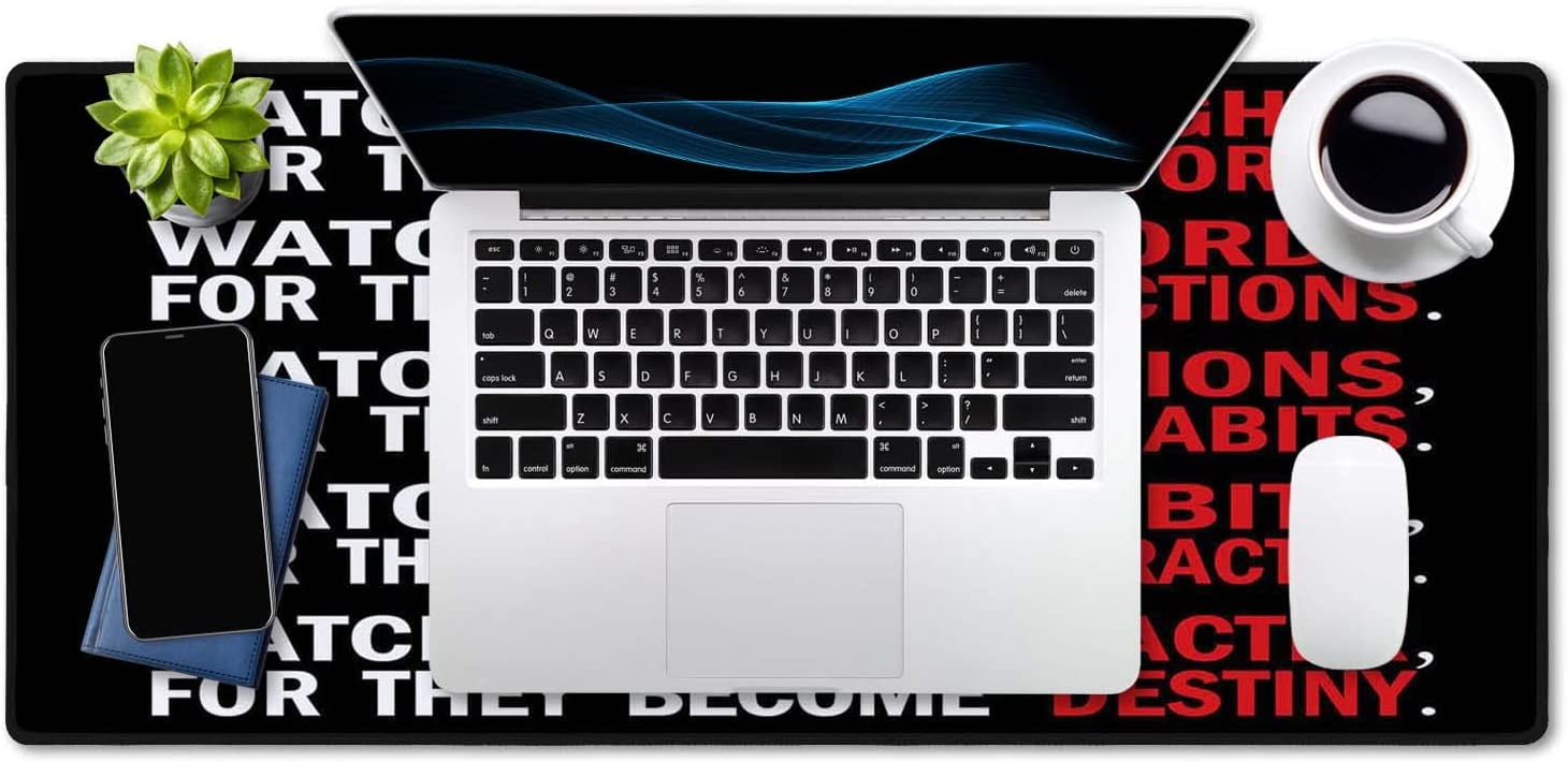 Watch Your Thoughts Motivational Words Quotes Mouse Pad 35.5 X 15.7 Inch XXL Full Desk Mousepad Extended Large Non-Slip Rubber Base Waterproof Big Keyboard Mat with Stitched Edges for Office