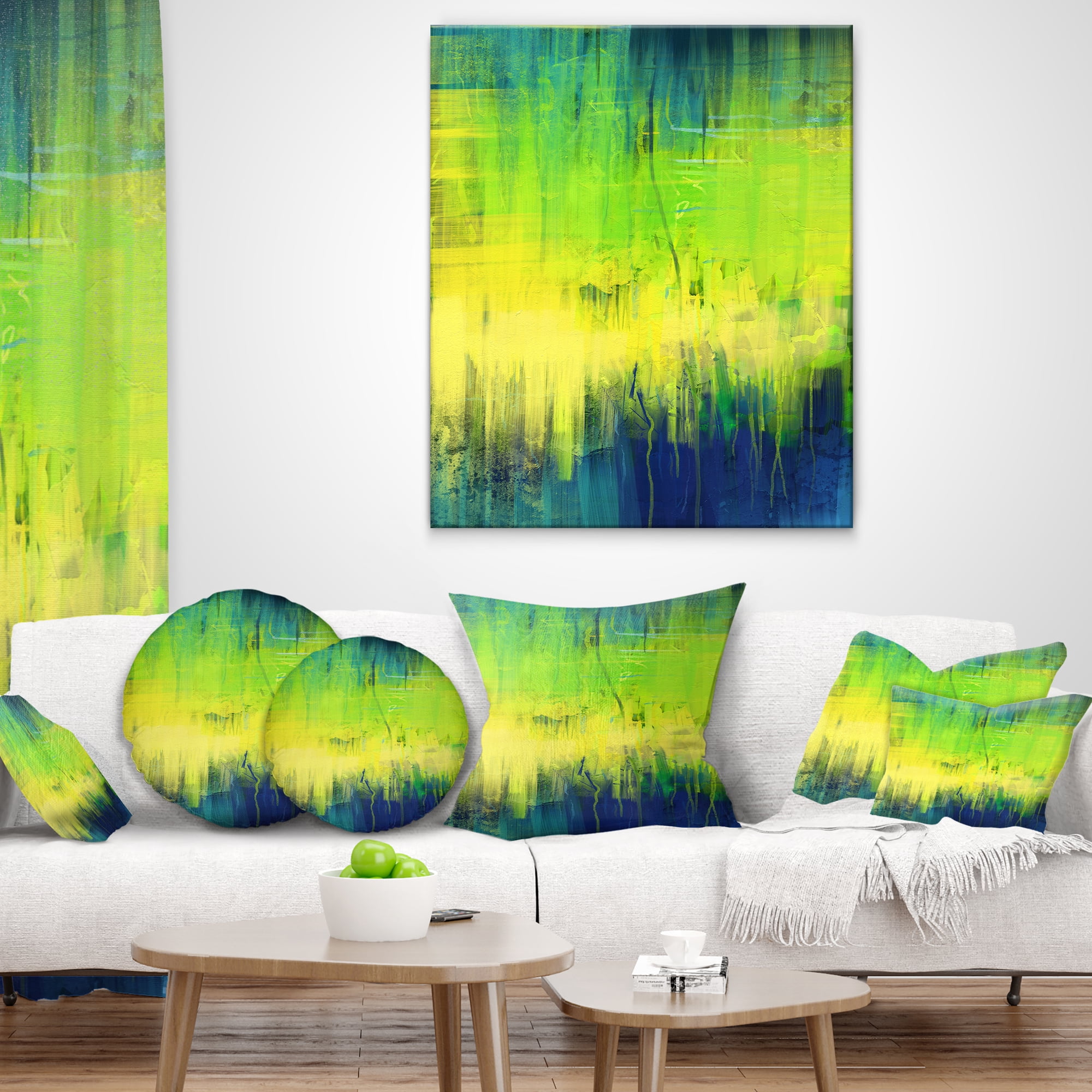 Designart Green Blue Fusion - Abstract Throw Pillow - 16x16