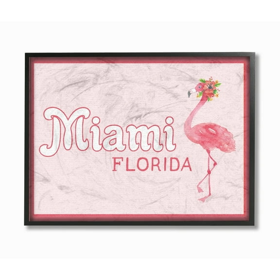 Stupell Miami Florida Flamingo Framed Giclee Texture Art 16 x 20