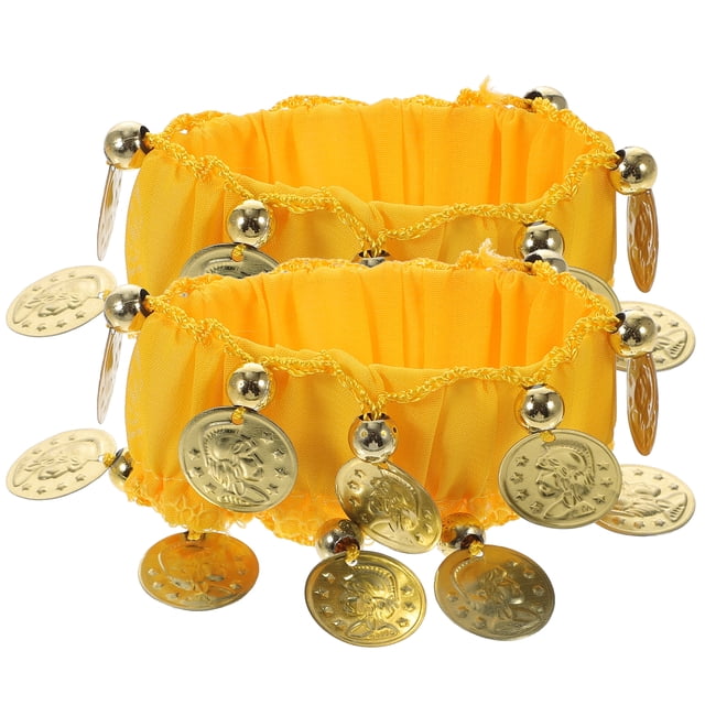Par de pulseras de gasa para danza del vientre con moneda (amarillas)