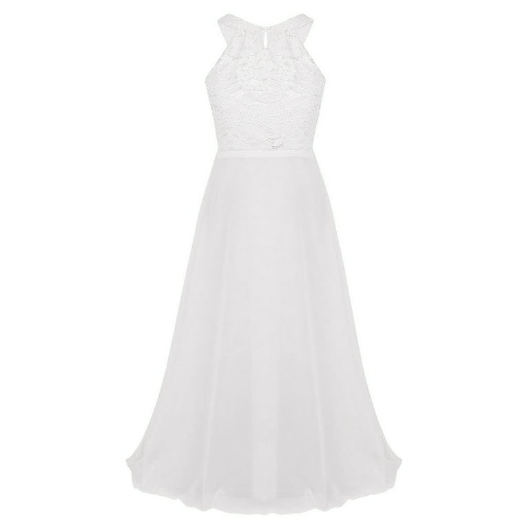 TiaoBug Girls Floral Lace Halter Princess Dress Wedding Bridesmaid Maxi  Dress Formal Evening Prom Gown White 14 - Walmart.com