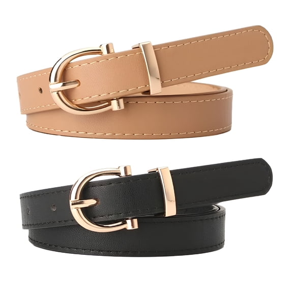 TELOLY 2 Pack Kids Leather Belts for Girls Solid Colors Skinny Belt for Teen Girls with Double O-Ring Buckles Kids Belt Womens Belts for Dresses