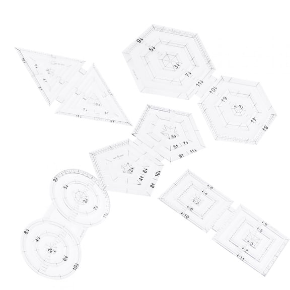 Ccdes 5Pcs Patch‑Work Ruler Set, Acrylic Double Round Pentagon Hex Triangle Manual Sewing Tool Accessories