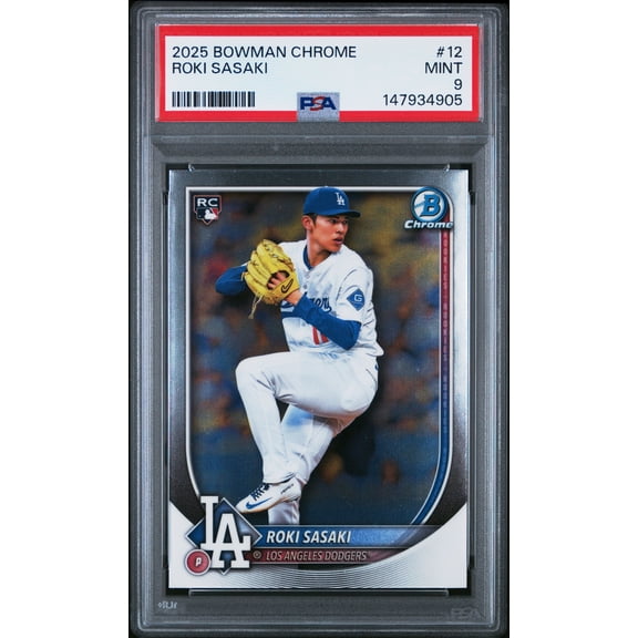 Graded 2025 Topps Bowman Chrome Roki Sasaki #12 Rookie RC Baseball Card PSA 9 Mint