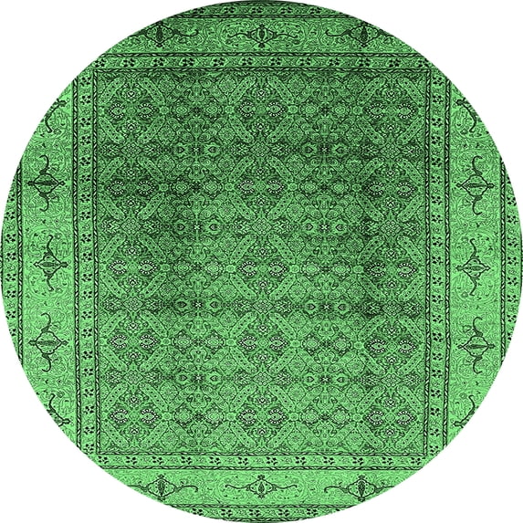 Ahgly Company Indoor Round Oriental Emerald Green Industrial Area Rugs, 3' Round