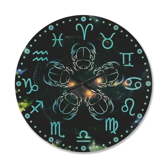 Designart 'Scarabs With Astrology' Modern Wood Wall Clock