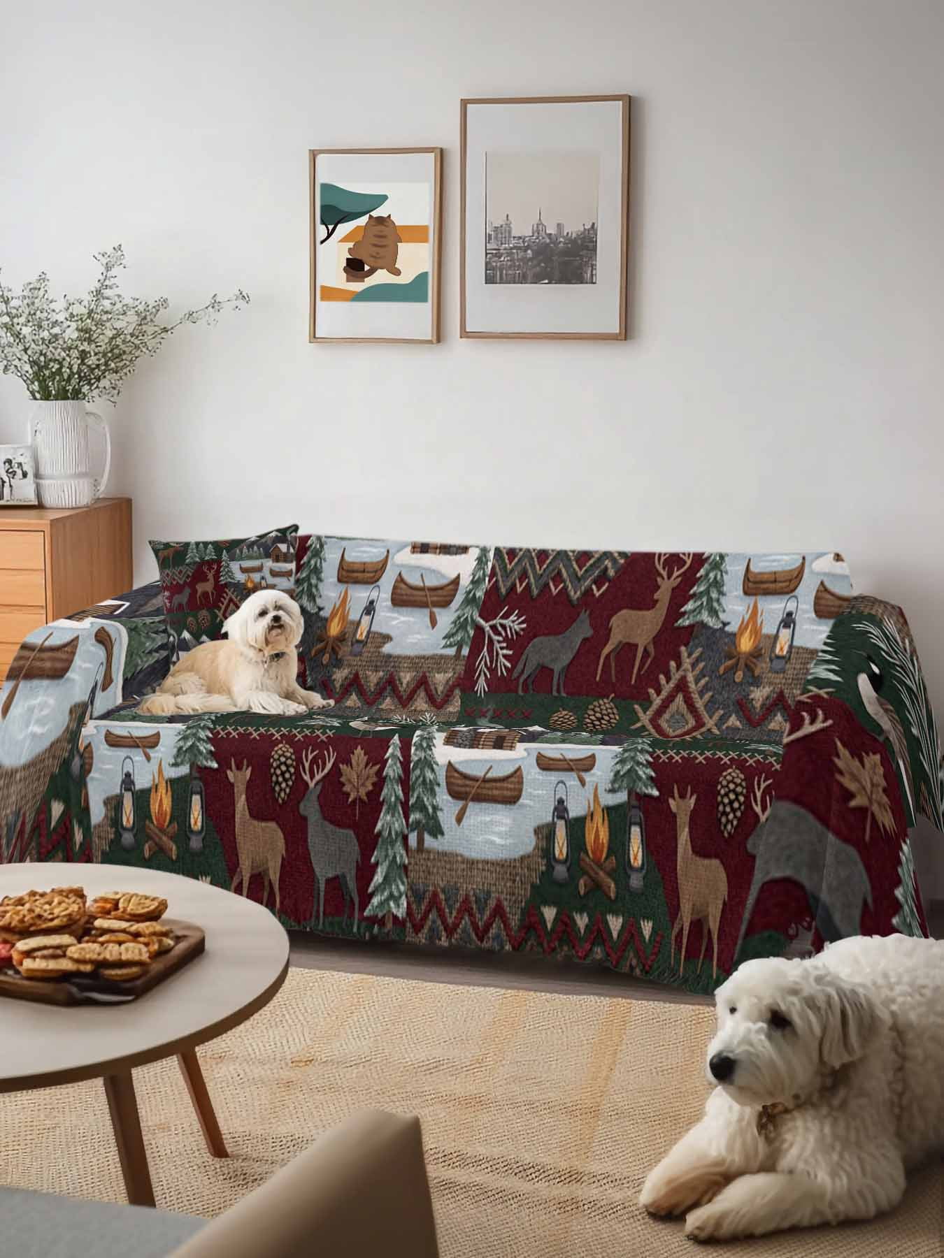 Western Boho Couch Cover, Farmhouse Country Rustic Chic Wild Nature Cabin Deer Oversized Sofa Cover Blanket for 3 Cushion Couch, Sectional Sofa Slipcover Protector for Living Room Bedroom 71''x150''