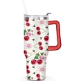 thumbnail image 2 of 40oz Red Cherry Fruit Pattern Stainless Steel Flip Straw Tumbler Spill Proof Travel Cup Double Wall Vacuum Insulated Coffee Mug with Top Handle, 2 of 6
