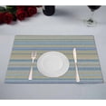 thumbnail image 1 of YUSDECOR horizontal blue golden strips Geometric pattern Kitchen Dining Table Mats Placemats Size 12x18 Inches, Set of 2 Pieces, 1 of 2