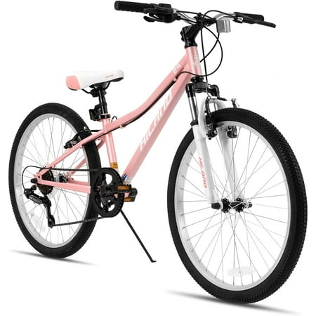 Hiland 24 inch Mountain Bike Shimano 7 Speeds for Teenager with Suspension Fork, Mint Pink